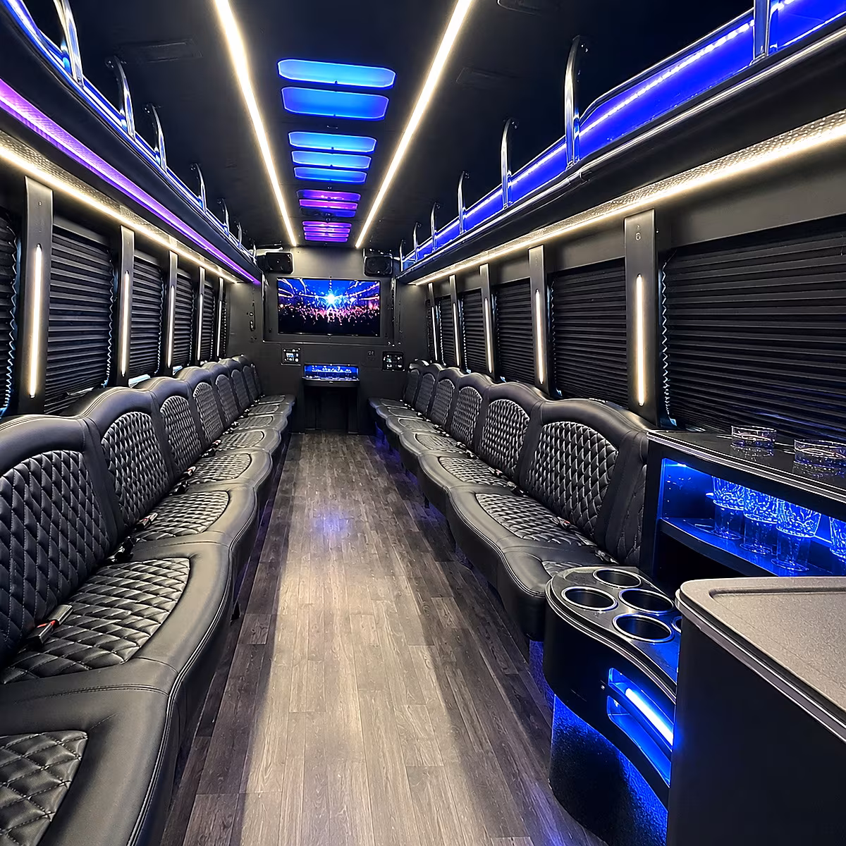 Newark Private Event Transportation party bus interior